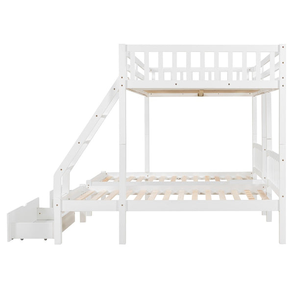 English Elm Full Over Twin Triple Bunk Bed Pine Wood Frame with Storage Drawers and Guardrails LT000343AAK-1