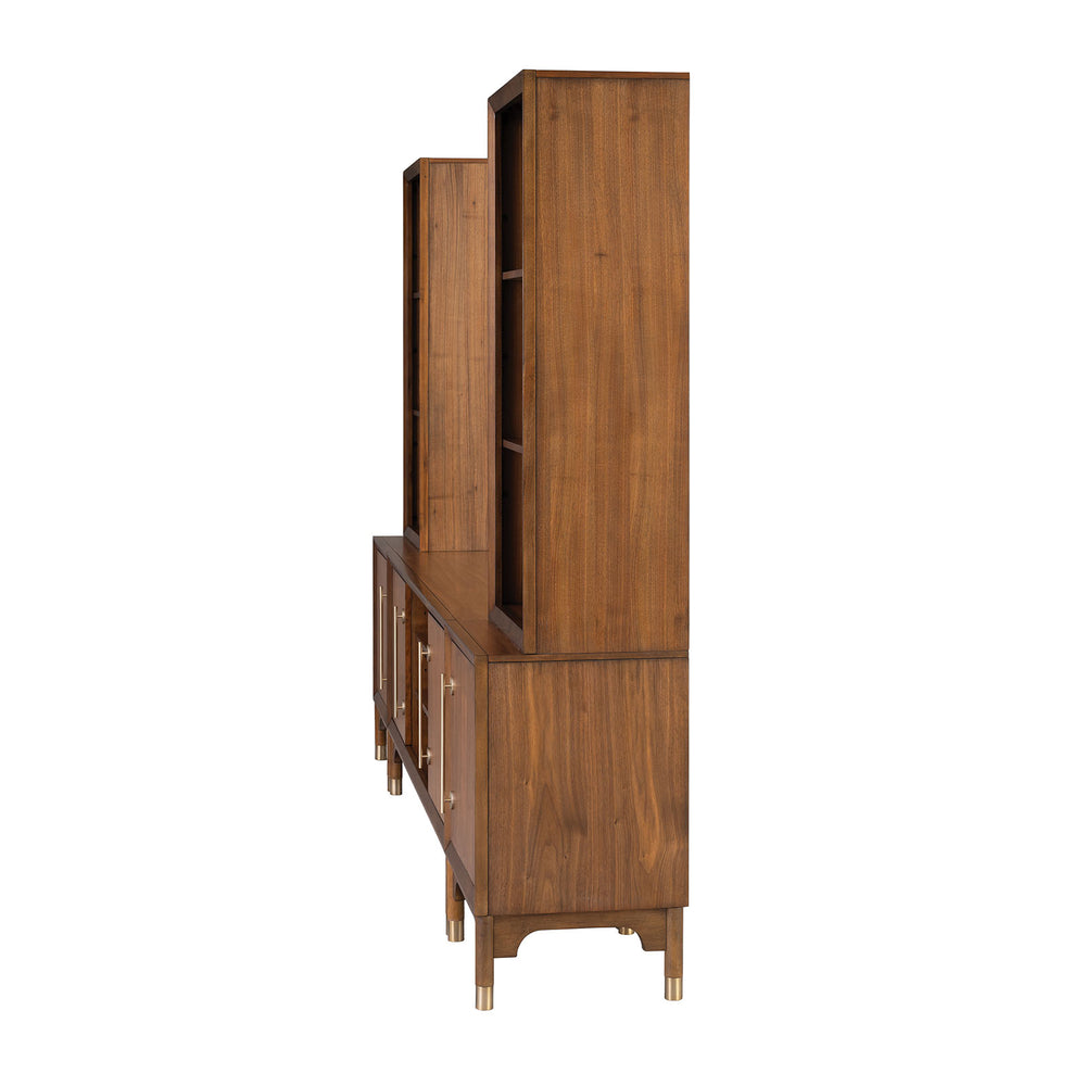 English Elm Mid-Century Hepburne Entertainment Center Walnut Finish LED Piers Gold Legs Adjustable Shelves 79" B2741S00661