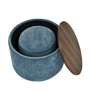 English Elm 2-Piece Round Chenille Storage Ottoman Set with Hidden Compartment and Sturdy MDF Top for Home Decor Dark Blue W487P179600
