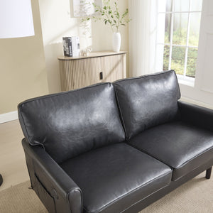 English Elm Loveseat Mid Century Modern Two-Seater Sofa with USB Type-C Charging, Removable Zipper Covers, Durable Wood Legs Black PU W395P238820