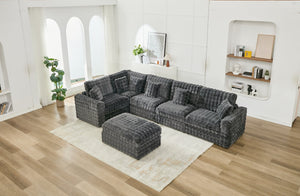 English Elm M5444 Modular Fabric Sectional Sofa Set In Dark Grey – Versatile Comfort With Wedge & Ottoman! W1805S00141