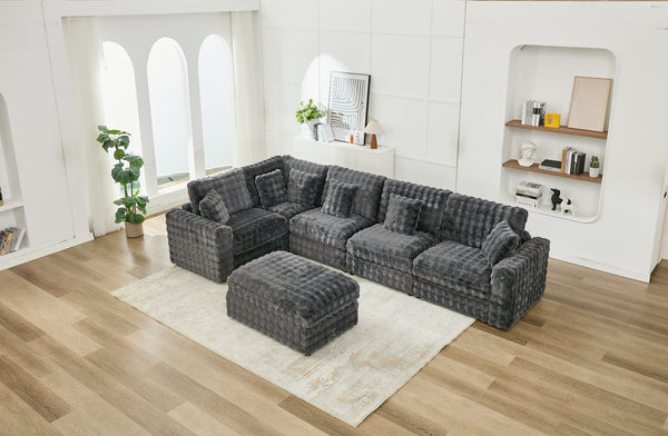 English Elm M5444 Modular Fabric Sectional Sofa Set In Dark Grey – Versatile Comfort With Wedge & Ottoman! W1805S00141