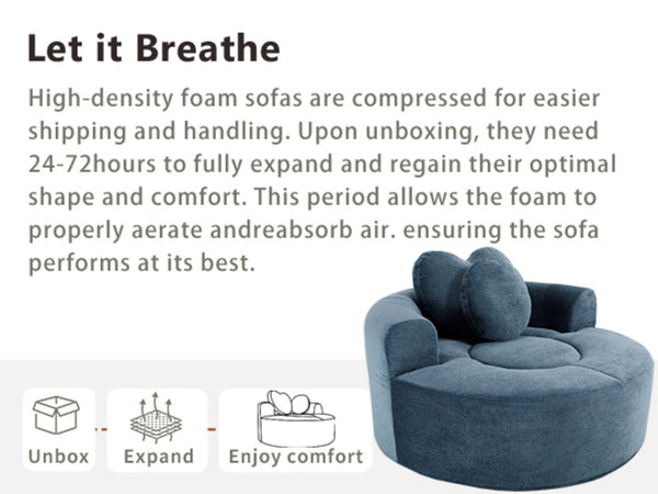 English Elm Round Cloud Sofa Bed Waffle Fabric Memory Foam Convertible Couch for Small Space Living Blue W3224P492030