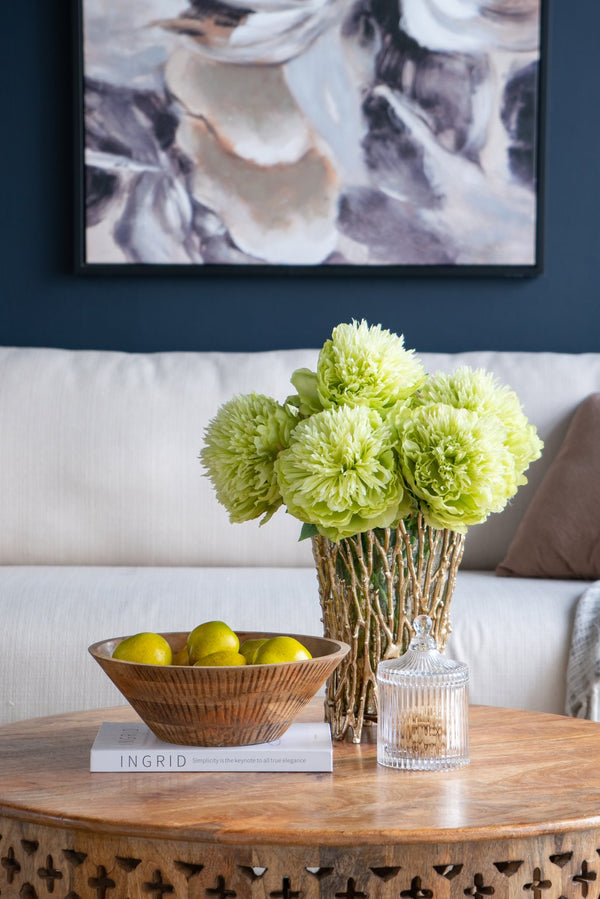 English Elm D12x4" Mango Wood Round Decorative Bowl - Hand-Carved Natural Knotty Texture, Narrow Base Accentpiece W2078P391133