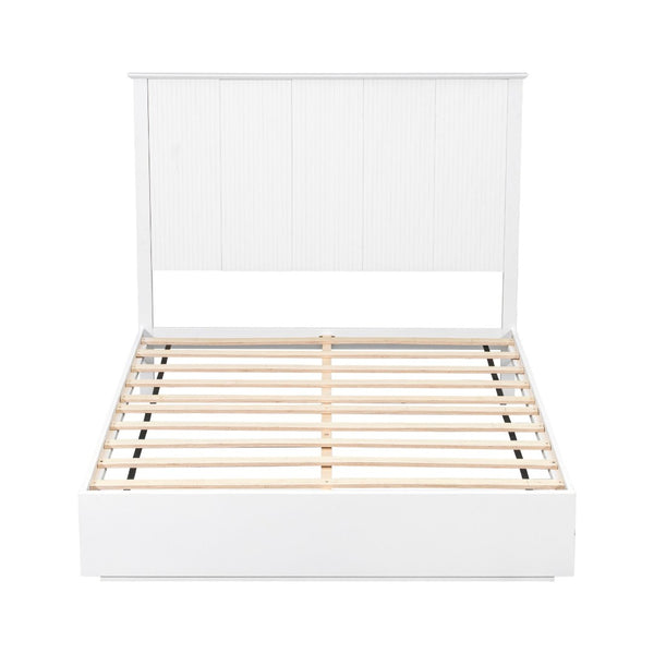 English Elm Stylish Queen Bed Frame Vertical Slat Headboard Solid Wood Contemporary Bedroom White N770PQ369236K
