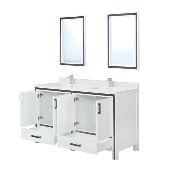 English Elm White Double Bath Vanity 60 in. W x 22 in. D with Cultured Marble Top, Chrome Faucet, Dual 22x32 Mirrors B2731S01138