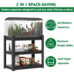 English Elm 20-30 Gallon Fish Tank Stand with Adjustable 3-Tier Metal Shelves, Heavy-Duty Stylish Rack for Home Office Black T2398P211225