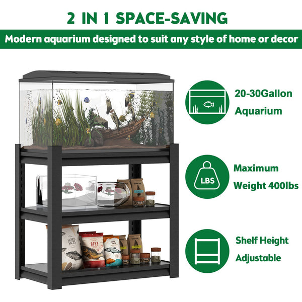English Elm 20-30 Gallon Fish Tank Stand with Adjustable 3-Tier Metal Shelves, Heavy-Duty Stylish Rack for Home Office Black T2398P211225