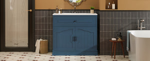 English Elm 36" Luxurious Bathroom Vanity with Ceramic Sink and Soft-Close Doors, Solid Wood Frame, Adjustable Shelves Blue N710P288944C