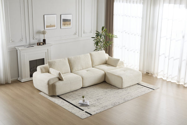 English Elm Modern Memory Foam Compressed Sofa — Pet-Friendly Corduroy Modular Sectional, Cloud-Like Comfort, No Assembly Beige W3723S00013