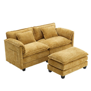 English Elm United Cozy Chenille Sofa For Two With Detachable Armrests, Footstools & Convenient Side Pockets W1568S00140-GIGA