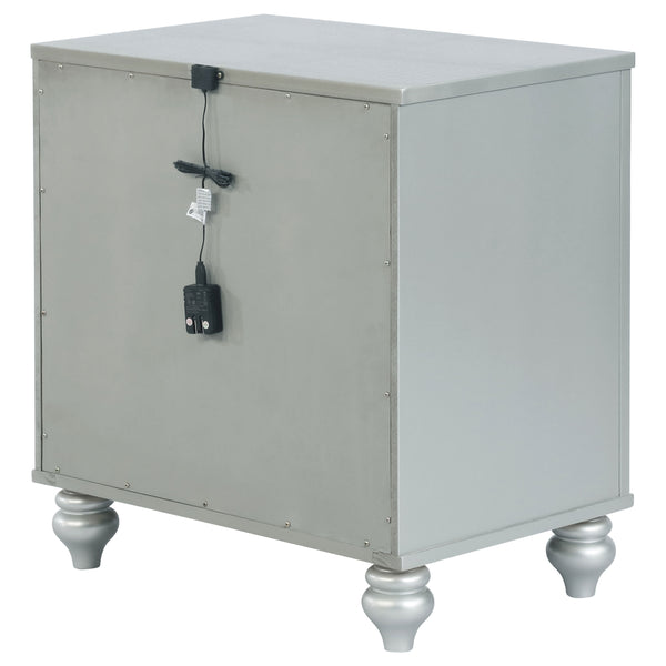 English Elm Menlo Silver Metallic 2-Drawer Nightstand with Mirrored Trim, Crystal Knobs, Felt Lined Drawer & USB Ports B062P378587