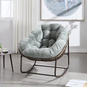English Elm Outdoor Rattan Oversized Rocking Egg Chair with Padded Velvet Cushion, Sturdy Steel Frame, Light Green W640P271523