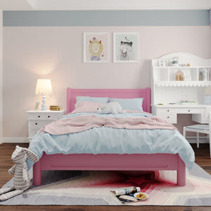 English Elm Queen Platform Bed Frame - Solid Rubberwood Construction, 10 Slats Support, No Box Spring Needed, Stylish Headboard and Under-Bed Storage Space Pink 63.39 L x 18.7 W x 4.53 H W1716S00024