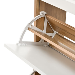 English Elm Two drawer three-fold shoe cabinet with ample vertical shelving, smooth finish, compact entryway storage White+Walnut W3871P368979
