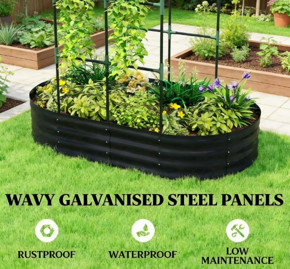 English Elm Outdoor Galvanized Raised Garden Bed with Arched Trellis for Climbing Plants T3971P467993