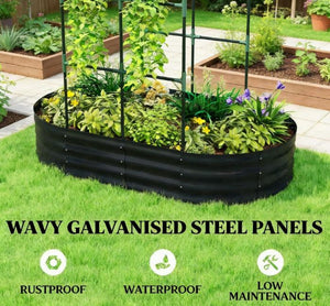 English Elm Outdoor Galvanized Raised Garden Bed with Arched Trellis for Climbing Plants T3971P467993