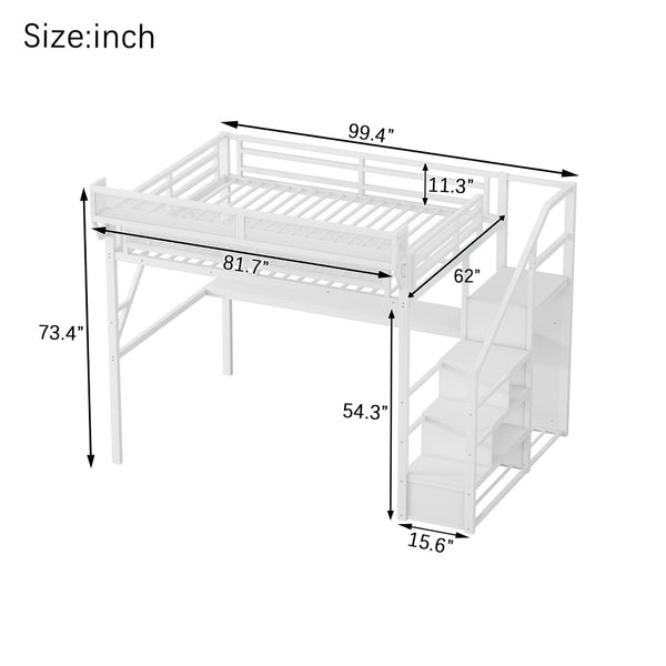 English Elm Queen Loft Bed With Desk & Charging Station - Space-Saving Metal Bed For Kids & Teens, White Finish W2580S00045-GIGA