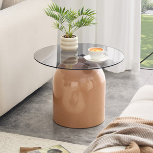 English Elm Nesting Coffee Tables Set of 2 Round Glass Top Steel Frame Living Room Accent W2920P438673