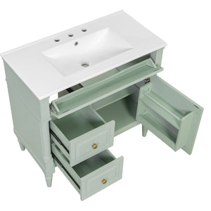 English Elm 36" Freestanding Bathroom Vanity With Stylish Ceramic Basin, Smart Storage & Elegant Green Finish N725P356064F