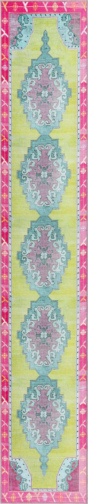 Unique Loom Timeless Thomas Machine Made Medallion Rug Green, Ivory/Light Green/Pink/Orange 2' 6" x 14' 1"
