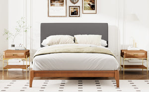 English Elm Full Full Size Solid Dry Bamboo Platform Bed with Gray Curved Adjustable Upholstered Headboard, 7.3in Storage, 500lb Capacity BS701P192140E