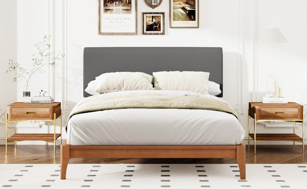 English Elm Full Full Size Solid Dry Bamboo Platform Bed with Gray Curved Adjustable Upholstered Headboard, 7.3in Storage, 500lb Capacity BS701P192140E