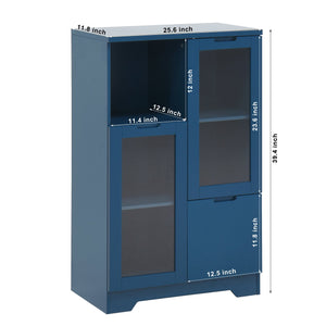 English Elm MDF modern painted storage cabinet with glass doors, drawer and open shelves for entryway decor (97) Blue W409P171443