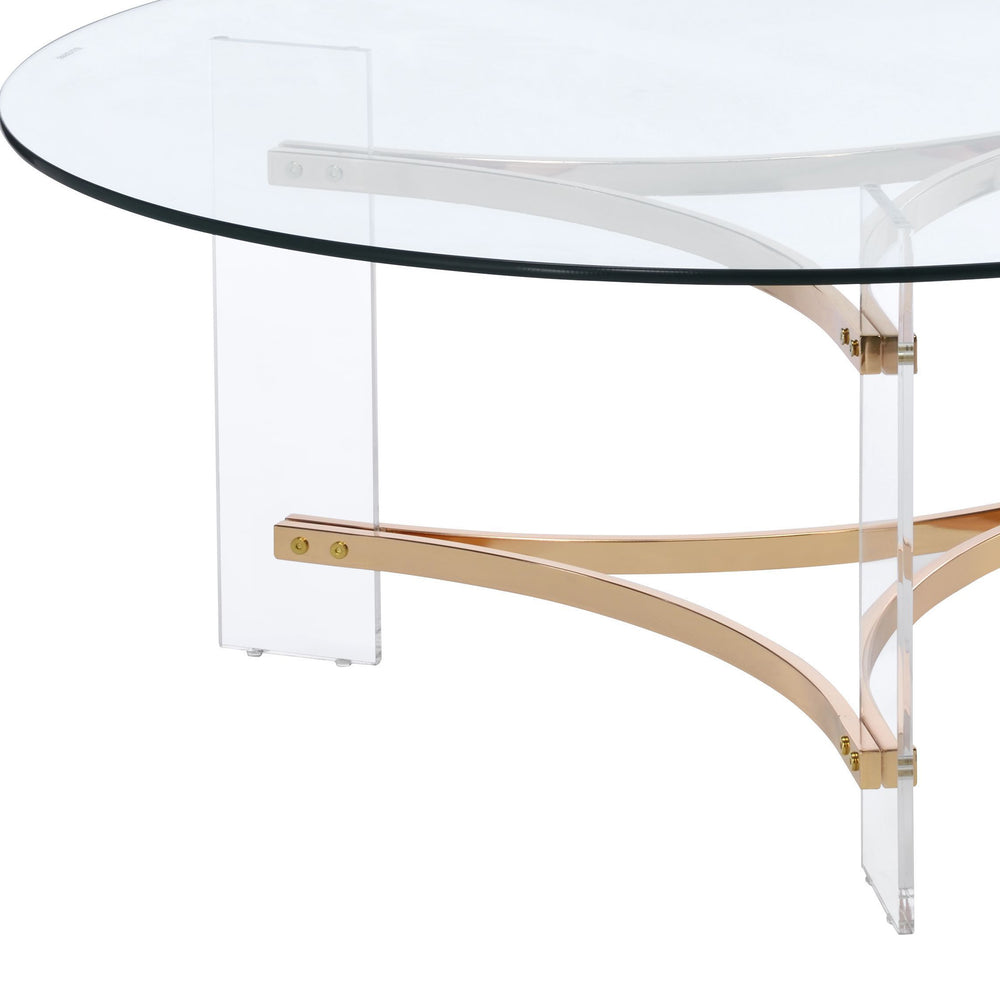 English Elm Sosi Gold Finish Coffee Table with 10mm Tempered Glass Top, Triangular Chrome Frame & Acrylic Base B2726P263407