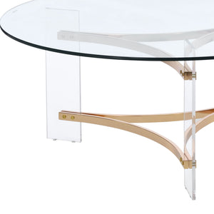 English Elm Sosi Gold Finish Coffee Table with 10mm Tempered Glass Top, Triangular Chrome Frame & Acrylic Base B2726P263407