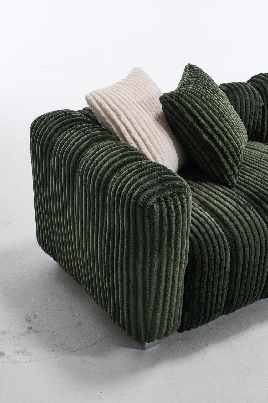 English Elm 114-Inch Oversized Corduroy Three-Seater Sofa With Movable Footstool - Luxurious Recliner Set W2795S00027