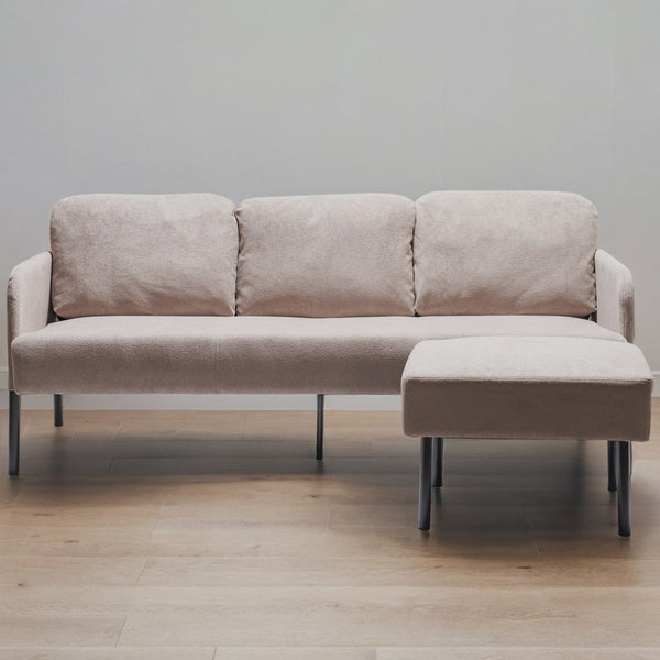 English Elm 3 Seater Modern Polyester Fabric Sofa with Ottoman — Compact Foam Cushions, Stylish Small Space Comfort Beige W1164S00033