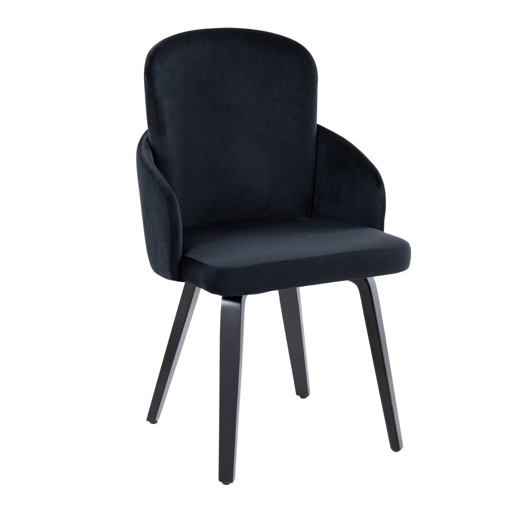 English Elm Dahlia Modern Dining Chair Set Of 2 In Black Velvet & Bent-Wood With Gold Accents For Chic Decor B202S01210