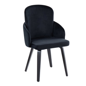 English Elm Dahlia Modern Dining Chair Set Of 2 In Black Velvet & Bent-Wood With Gold Accents For Chic Decor B202S01210