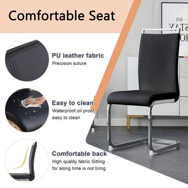 English Elm Table Modern Marble Dining Set - 71"X35.4" Tempered Glass Table With 8 Stylish Black Pu Chairs W1151S02117-GIGA