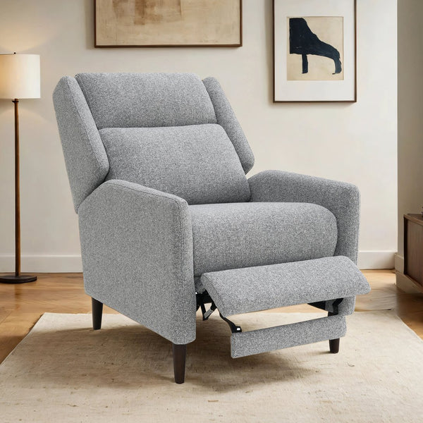 English Elm Pushback Psyche Manual Recliner High Back Channel Tufting Linen-Look Gray Leatherette, Espresso Legs B2741P397646