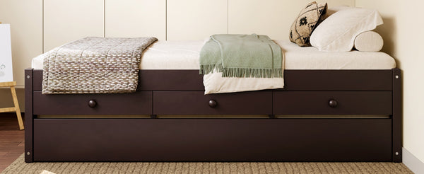English Elm Twin Triple Metal Bunk Bed Matte Powder Coated Frame with Full Safety Guardrails Espresso W1580S00386