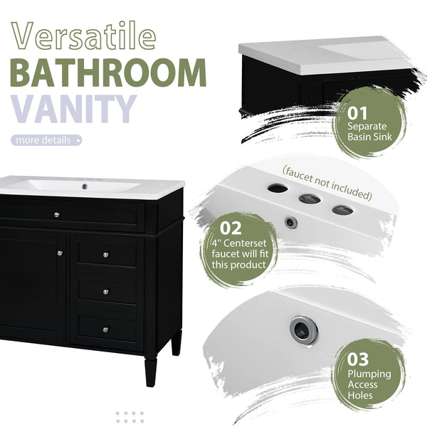 English Elm 36'' Modern Bathroom Vanity Set With Mirror, 2 Drawers, Tip-Out Storage & 6 Open Shelves For Organization N710S236006B
