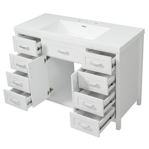 English Elm Christopher Knight Home® - 48" Bathroom Vanity with Sink Combo | 2 Doors 8 Soft-Close Drawers, Resin Top, Pine Legs White N759S337621K
