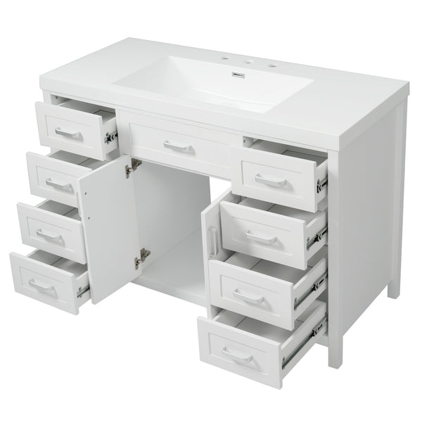 English Elm Christopher Knight Home® - 48" Bathroom Vanity with Sink Combo | 2 Doors 8 Soft-Close Drawers, Resin Top, Pine Legs White N759S337621K
