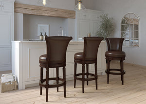 English Elm 31in. Swivel Barstool Faux Leather High Back Nailhead Trim Distressed Walnut Frame B2751P436427