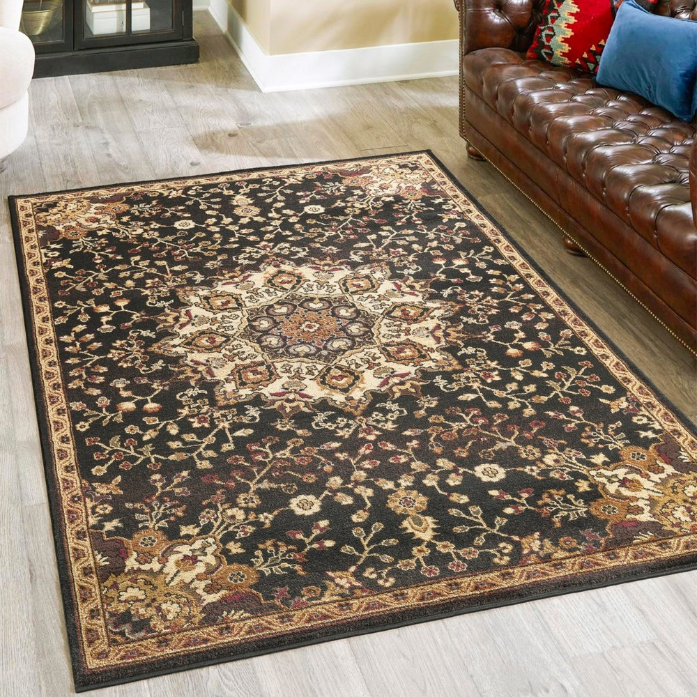 English Elm Classic Medallion Area Rug Low Pile Ornate Symmetrical Design for Dining Living Rooms B186P452298