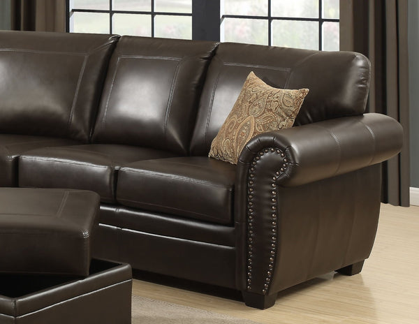 English Elm Tranditional Vintage Dark Brown Leather Sofa - 3-Seater With Curved Armrests & 2 Pillows For Comfort B347P408523-GIGA