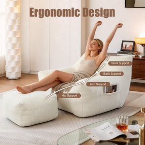English Elm Bean Bag Chair with Armrests Shredded Foam Fill Oversized Lounge Seat for Adults White W5385P440001