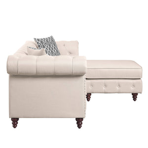 English Elm Waldina Reversible Fabric Sectional Sofa with Pocket Coil Seating, Button Tufting & Nailhead Trim Beige 84 L x 33 W x 26 H B2726P265297