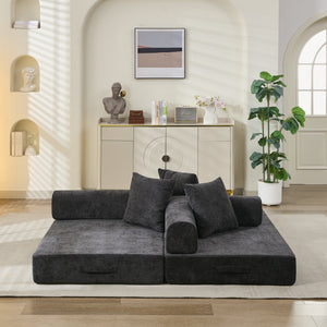 English Elm Comfy Chenille Convertible Folding Mattress Couch Sofa Bed with Armrest, Space-Saving, No Assembly Needed Black W1143P330250