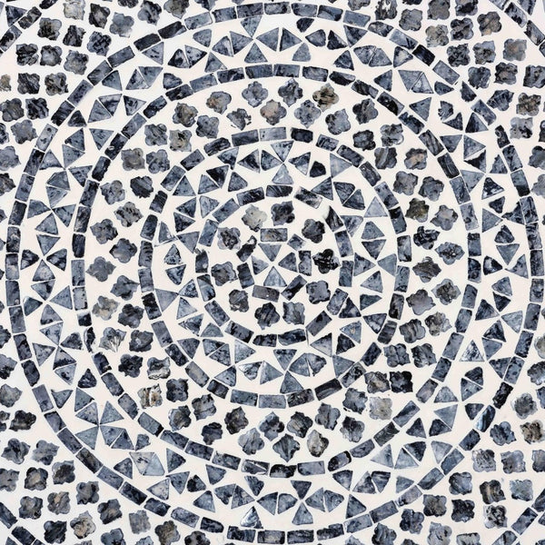 English Elm Coastal Capiz Shell Mosaic Round Coffee Table Artisan Iridescent Living Room Accent B2750P467802