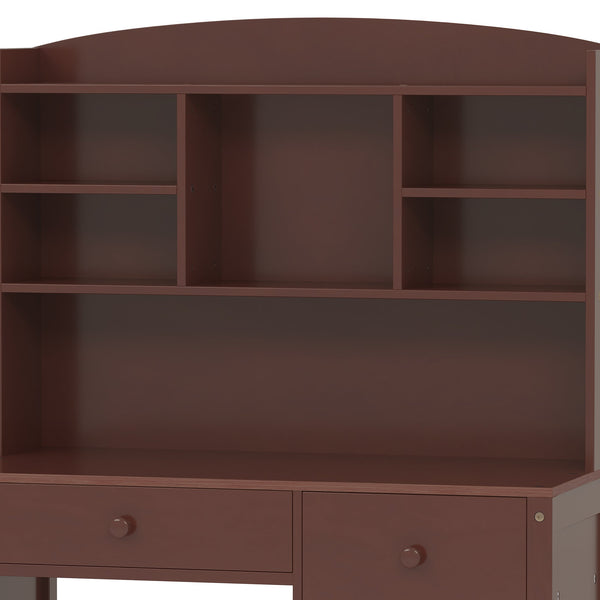 English Elm Vintage 40'' Home Executive Desk Set with Upholstered Chair and Built-In Bookshelf for Stylish Productivity Espresso 44 L x 23 W x 13.5 H N733P272894P