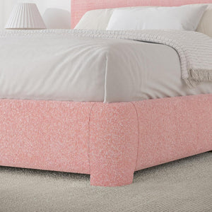 English Elm Twin Boucle Upholstered Platform Bed Frame with Headboard, Modern Rounded Corners, Plush Cozy Sleep Sanctuary Baby Pink W295P304409