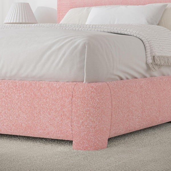 English Elm Twin Boucle Upholstered Platform Bed Frame with Headboard, Modern Rounded Corners, Plush Cozy Sleep Sanctuary Baby Pink W295P304409